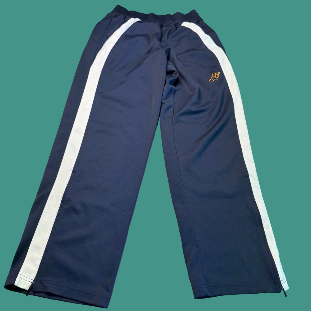 Nike Track Pants Large Navy Blue White Stripe Wide Leg Ankle Zip Athletic